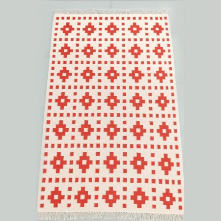 Handmade Red Cotton Minimalist Dhurrie For Living Room